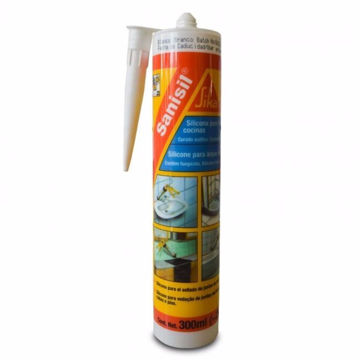 Imagen de SELLADOR DE SILICONA CON FUNGICIDA BLANCO SANISIL 280CC SIKA