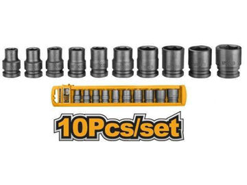 Imagen de JUEGO DADOS IMPACTO CORTOS ENCASTRE 1/2" 10 PIEZAS INGCO