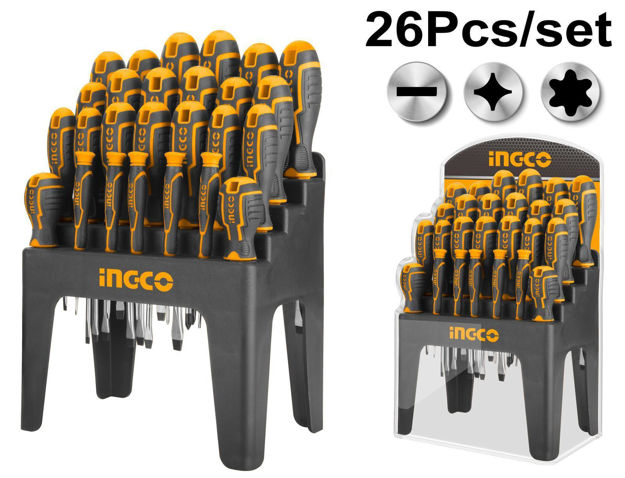 Imagen de JUEGO DESTORNILLADORES CON SOPORTE 26PZ INGCO