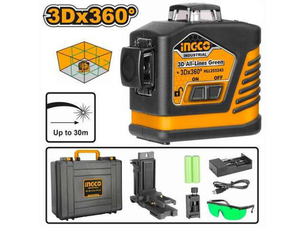 Imagen de NIVEL LÁSER AUTONIVELANTE 360º 30M VERDE INGCO