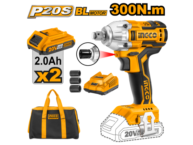 Imagen de LLAVE DE IMPACTO 1/2" 20V 2 BATERÍAS 2.0AH CIWLI2001 INGCO