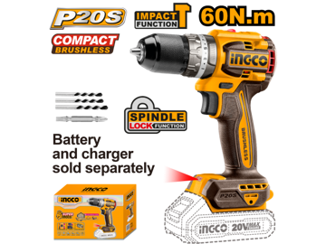 Imagen de TALADRO ATORNILLADOR CON PERCUTOR 20V CARCAZA INGCO