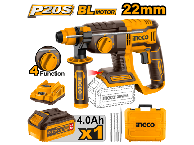 Imagen de ROTOPERCUTOR SDS-PLUS 2 BATERÍAS 20 V INGCO