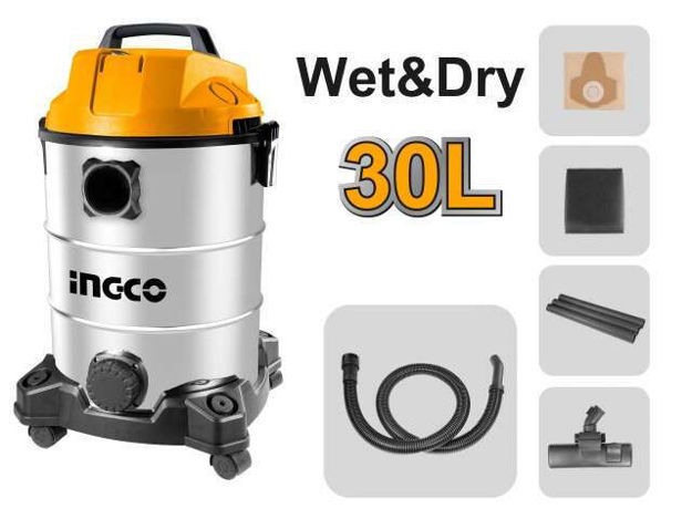 Imagen de ASPIRADORA 30LTS 1300W TANQUE ACERO INGCO