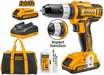 Imagen de TALADRO ATORNILLADOR INGCO C/PER. 20 V MÁS BOLSO