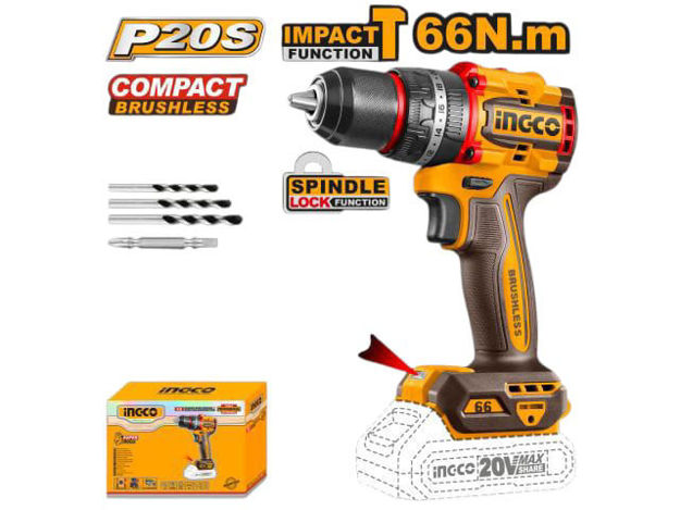Imagen de TALADRO ATORNILLADOR CON PERCUTOR BATERÍA 20V (CARCAZA) INGCO