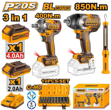 Imagen de KIT COMBO A BATERIA 20V LLAVES IMPACTO + LINTERNA