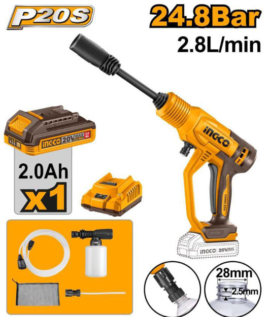 Imagen de HIDROLAVADORA A BATERíA 20 V  - 1 BATERíA 2.0 AH INGCO