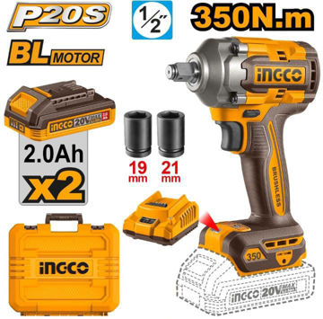 Imagen de LLAVE DE IMPACTO 1/2" 20V 2 BATERIAS 2.0AH INGCO