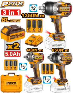 Imagen de KIT 3 LLAVES DE IMPACTO 20V  INGCO