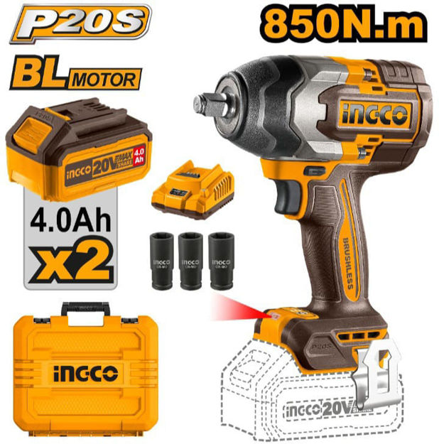 Imagen de LLAVE IMPACTO 1/2" BATERIA 20V 850NM INGCO