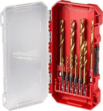 Imagen de JUEGO MECHAS TITANIO 10 PIEZAS ENCASTRE 1/4" MILWAUKEE