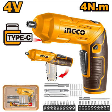 Imagen de ATORNILLADOR BATERIA 4V 4NM CON KIT PUNTAS INGCO
