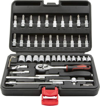 Imagen de JUEGO DADOS Y PUNTAS 46 PIEZASE ENCASTRE 1/4" CAJA PLASTICA LTI