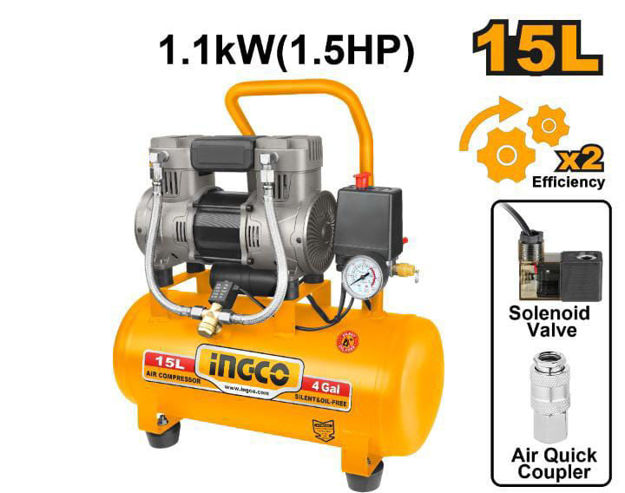 Imagen de COMPRESOR LIBRE DE ACEITE BAJO RUIDO 15 LITROS 1.5 HDP INGCO
