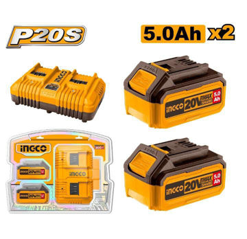 Imagen de CARGADOR + 2 BATERIAS 20V 5.0AH INGCO