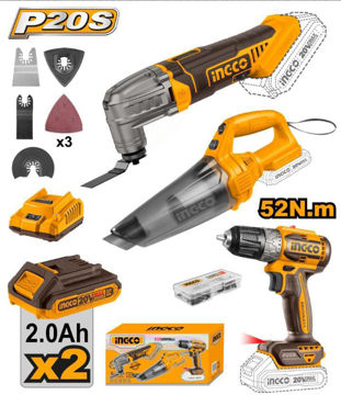 Imagen de COMBO A BATERÍA 3 PZ TALADRO / ASPIRADORA /MULTIFUNCIÓN INGCO