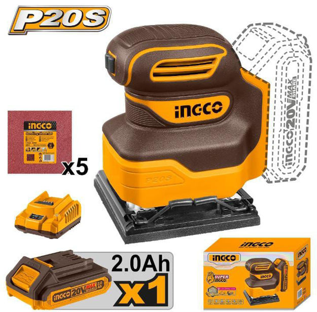 Imagen de LIJADORA ORBITAL BATERIA 20V 110X100MM INGCO