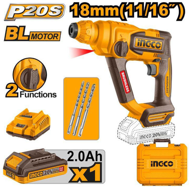 Imagen de ROTOPERCUTOR SDS-PLUS BATERÍA 20V 1.8J INGCO