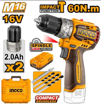 Imagen de TALADRO PERCUTOR BATERÍA 16V 13MM 60NM INGCO