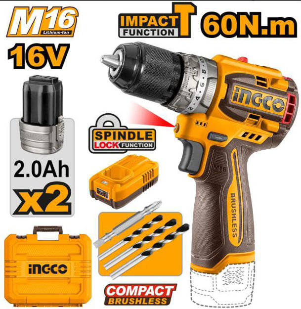 Imagen de TALADRO PERCUTOR BATERÍA 16V 13MM 60NM INGCO