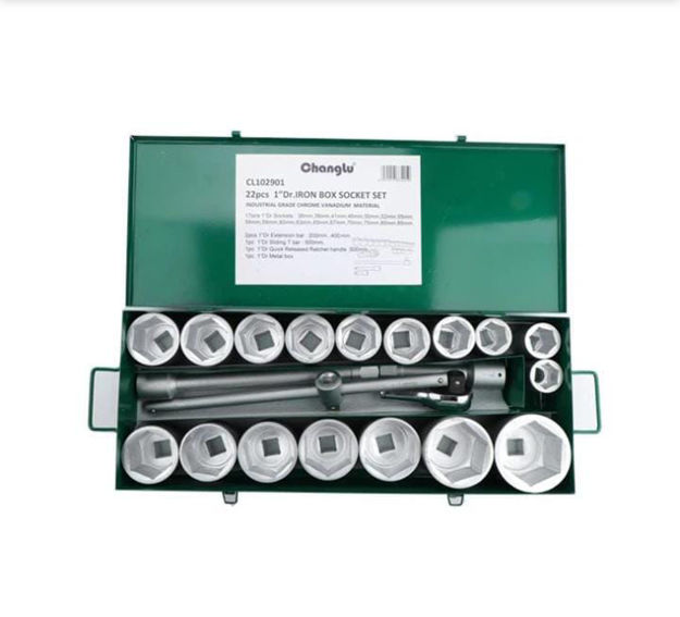 Imagen de JUEGO DADOS 22 PIEZAS ENCASTRE 1" 36-80MM CHANGLU