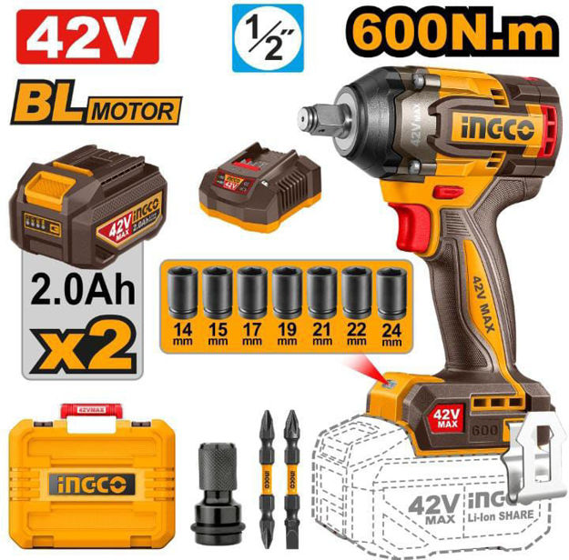 Imagen de LLAVE IMPACTO 1/2" BATERIA 42V 600NM INGCO