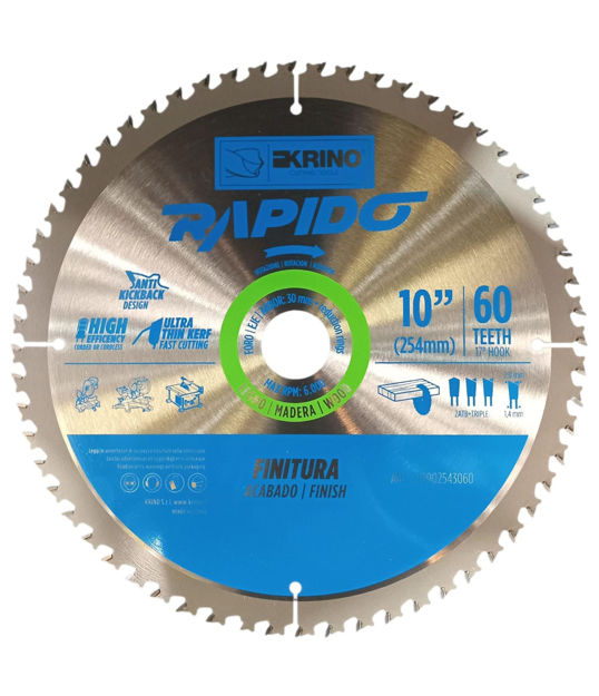 Imagen de CIRCULAR PARA MADERA 10" 80 DIENTES (254X30MM) KRINO