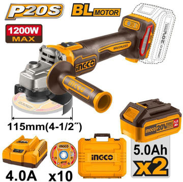 Imagen de AMOLADORA ANGULAR 4.5" BATERIA 20V INGCO