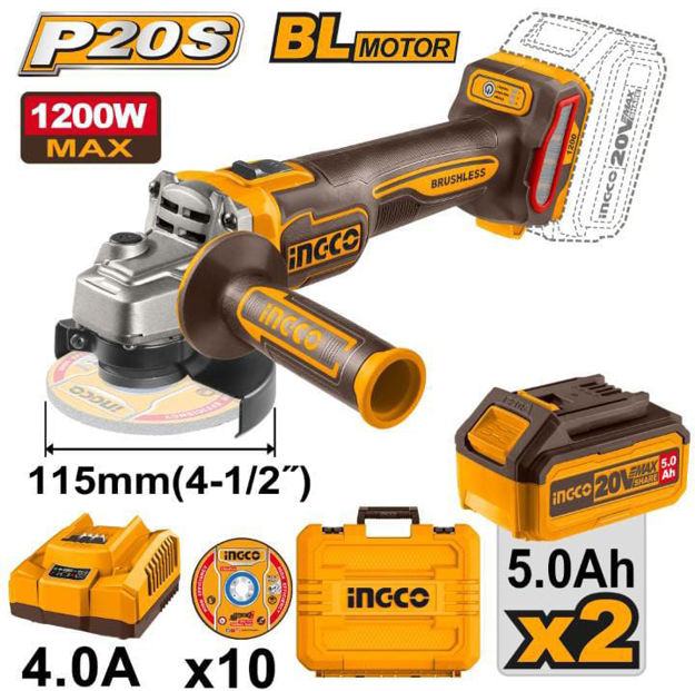 Imagen de AMOLADORA ANGULAR 4.5" BATERIA 20V INGCO