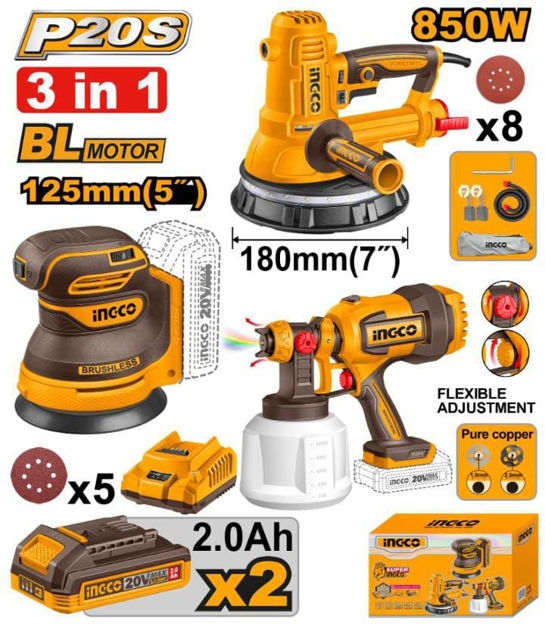 Imagen de COMBO A BATERÍA 20V 3 PIEZAS 2 BATERÍAS 2.0AH INGCO