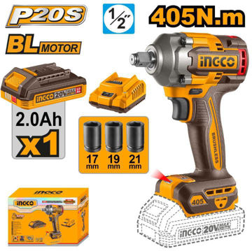 Imagen de LLAVE IMPACTO BATERÍA 20V 1/2" 405NM INGCO