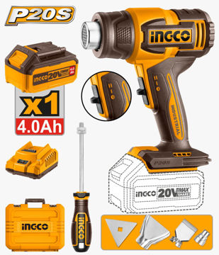 Imagen de PISTOLA CALOR BATERIA 20V 550°C + ACCESORIOS INGCO