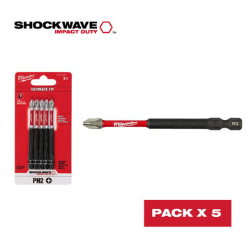 Imagen de PUNTAS PHILLIPS PH2 5 UNIDADES 3.5"  MILWAUKEE