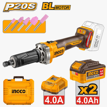 Imagen de AMOLADORA RECTA BATERIA 20V + 5 PIEDRAS INGCO