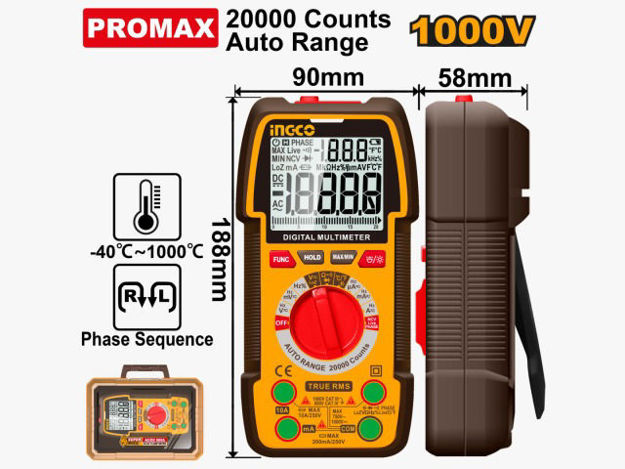 Imagen de TESTER MULTÍMETRO DIGITAL 1000V DC/AC INGCO