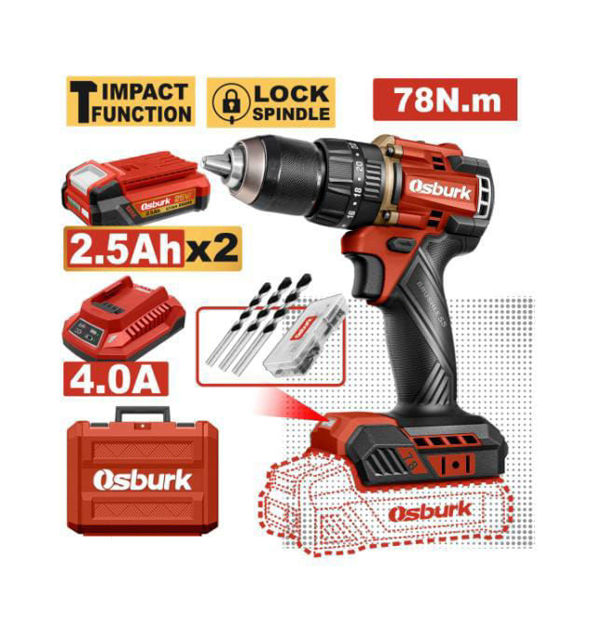 Imagen de TALADRO CON PERCUTOR BATERIA 25V 78NM OSBURK