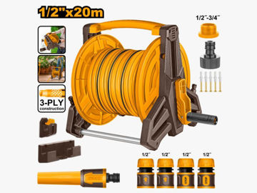 Imagen de ENROLLADOR DE MANGUERA 1/2" X 20M CON ACCESORIOS INGCO